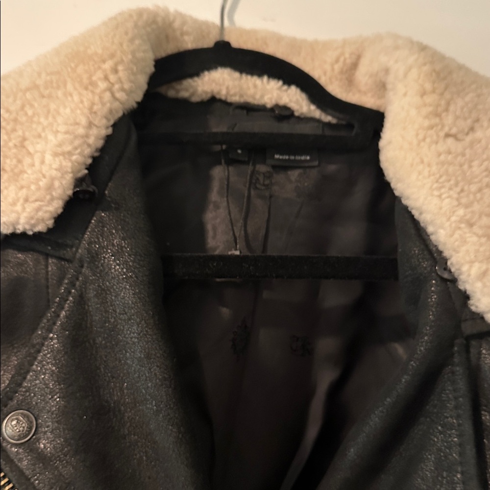 The Kooples Soft Black Leather Biker Jacket. Detachable Fleece Collar. Like New. - Picture 2 of 12